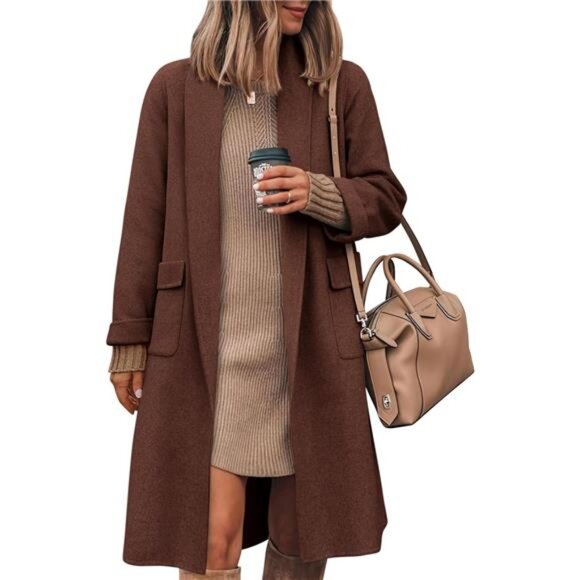 Women's Open Front Long Cardigan Sweaters, Brown - Picture 1 of 7